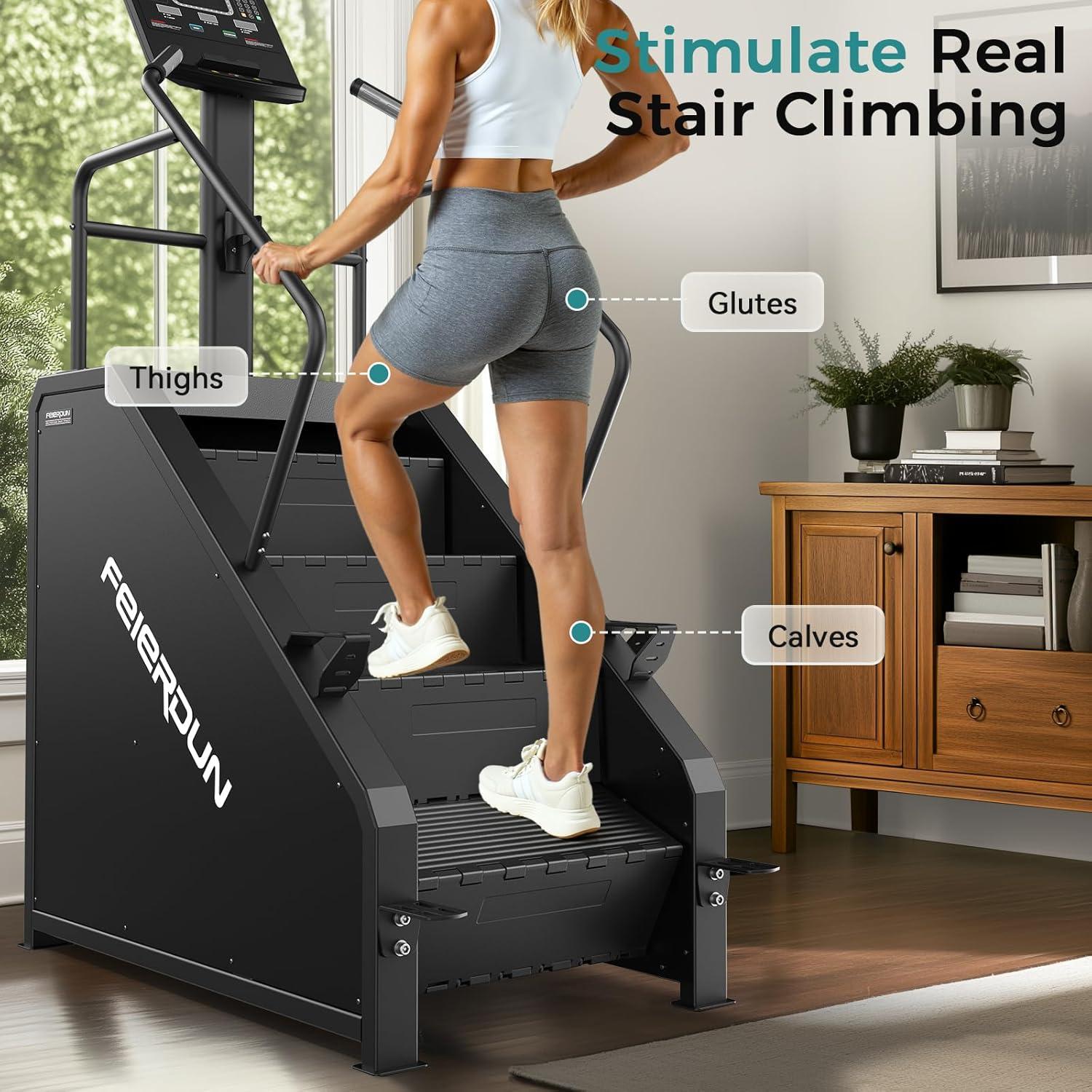 FEIERDUN Stair Stepper Machine for Home Gym, Commercial Grade Stair Climber with LED Screen, Stair Machine with 15 Speed Levels for Cardio and Lower Body Workouts, 660LBS Capacity, 24-164 Steps/Minute