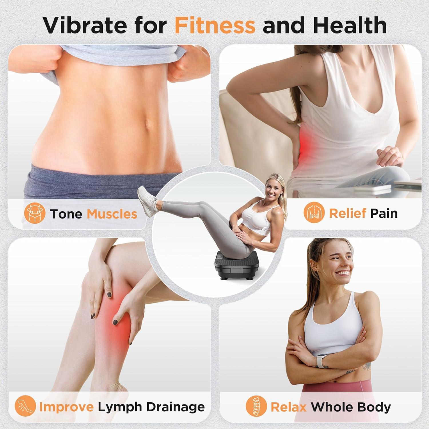 FEIERDUN Vibration Plate Exercise Machine, Vibration Plate for Lymphatic Drainage, Power Plate Vibration Platform for Weight Loss, Toning & Wellness