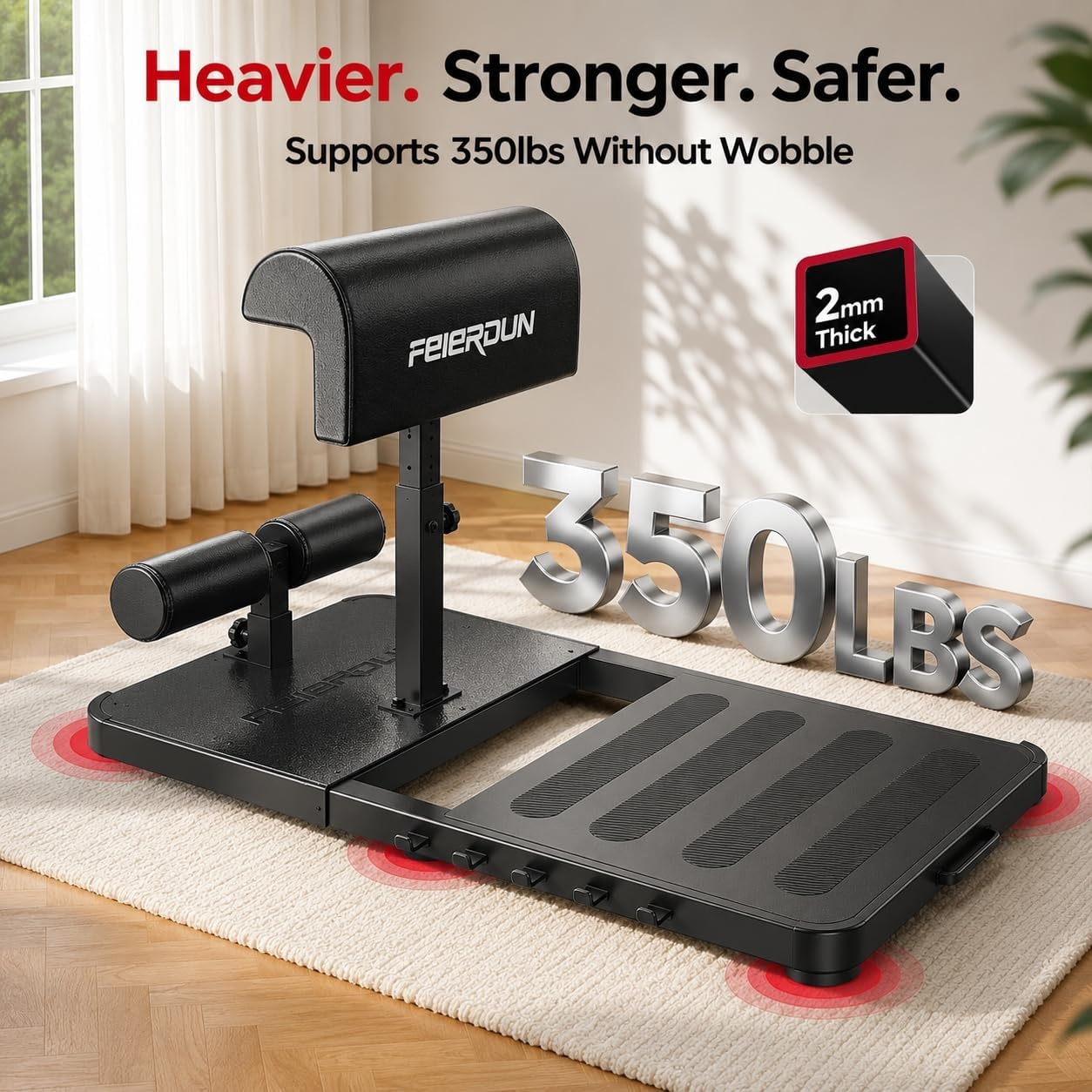 FEIERDUN HT1 Adjustable Hip Thrust Machine for Home Gym, Progressive Glute Training System with Barbell-Style Squat, Padded Support Bar, 7-Level Resistance Bands, Heavy-Duty Steel Frame