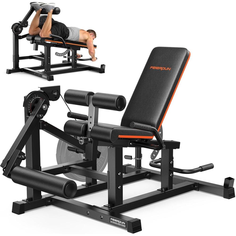 FEIERDUN Leg Extension and Curl Machine, Adjustable Leg Curl Machine, Seated Leg Extension and Lying Curl Machine for Home Gym, Leg Workout Equipment , Home Gym Weight Machine for Lower Body Workouts