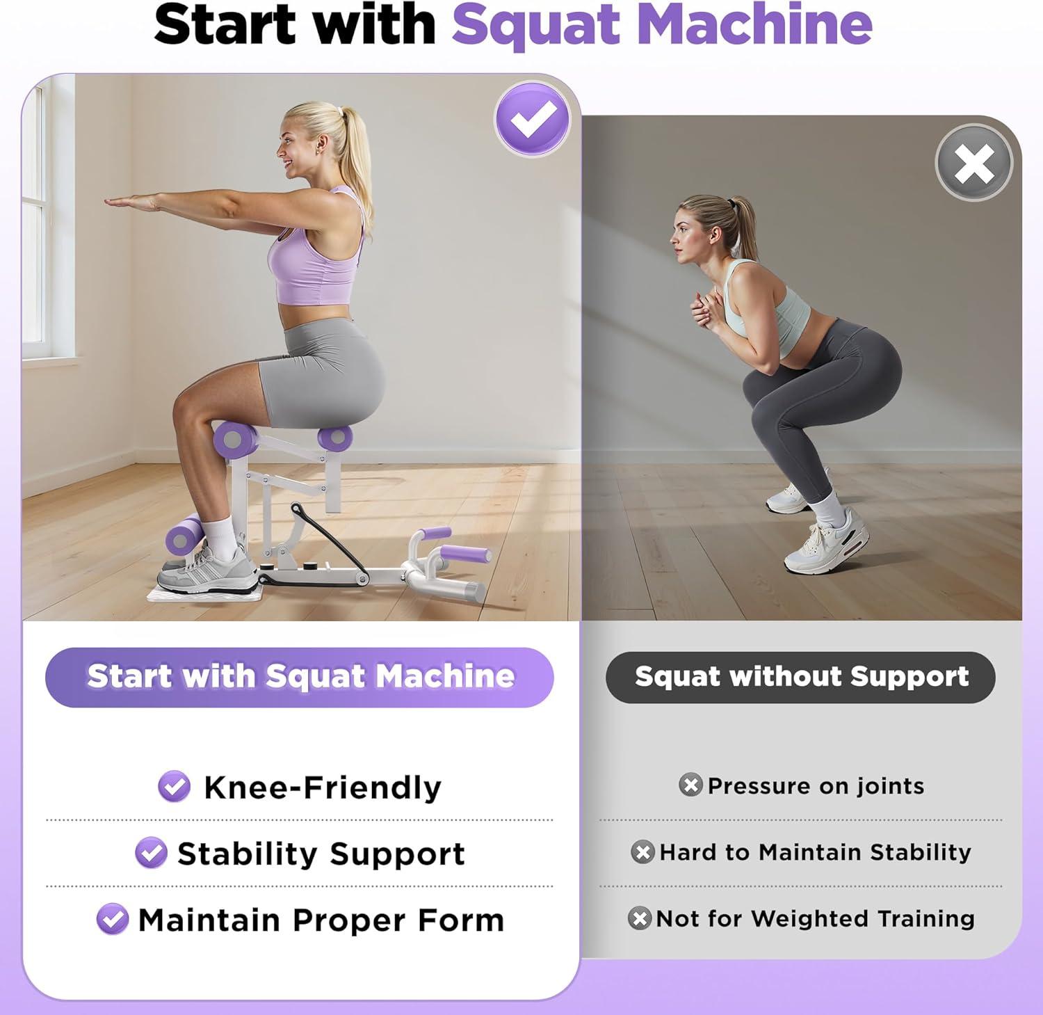 FEIERDUN Adjustable Deep Squat Machine – 7 Level Resistance Glute & Leg Trainer for Home, Multi-Functional Equipment for Women to Strengthen Core, Hips and Thighs