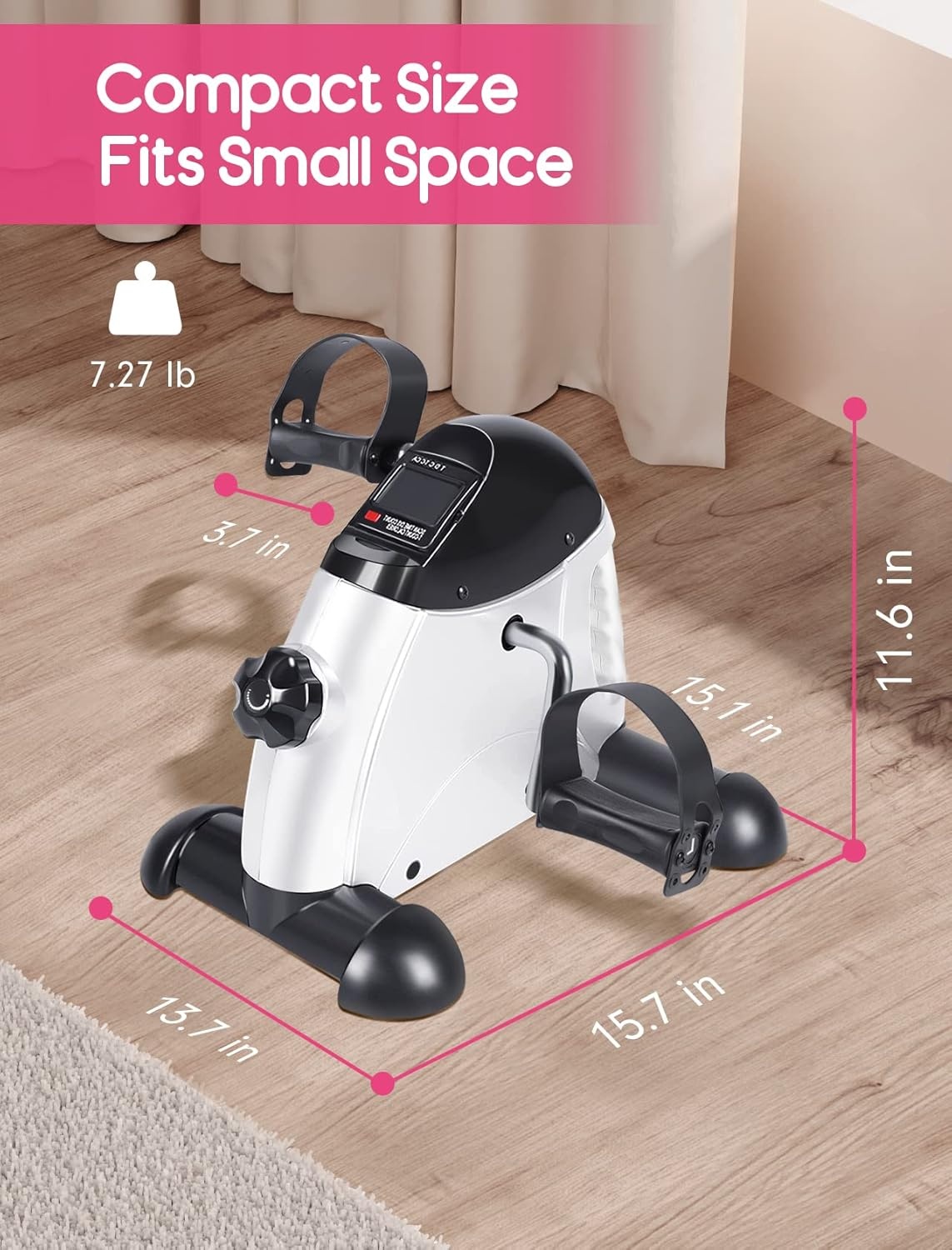 FEIERDUN Mini Exercise Bike, Under Desk Bike Pedal Exerciser for Arm/Leg Exercise, Adjustable Magnetic Resistance Desk Cycle with LCD Screen Display for Home/Office Workout (New White)