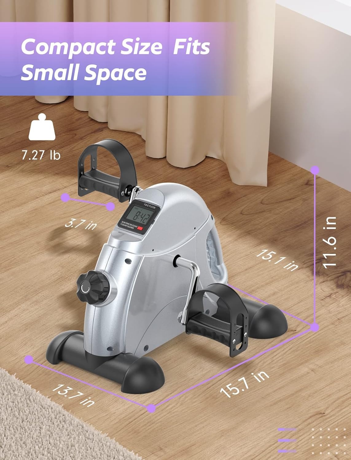 FEIERDUN Mini Exercise Bike, Under Desk Bike Pedal Exerciser for Arm/Leg Exercise, Adjustable Magnetic Resistance Desk Cycle with LCD Screen Display for Home/Office Workout (Silver)