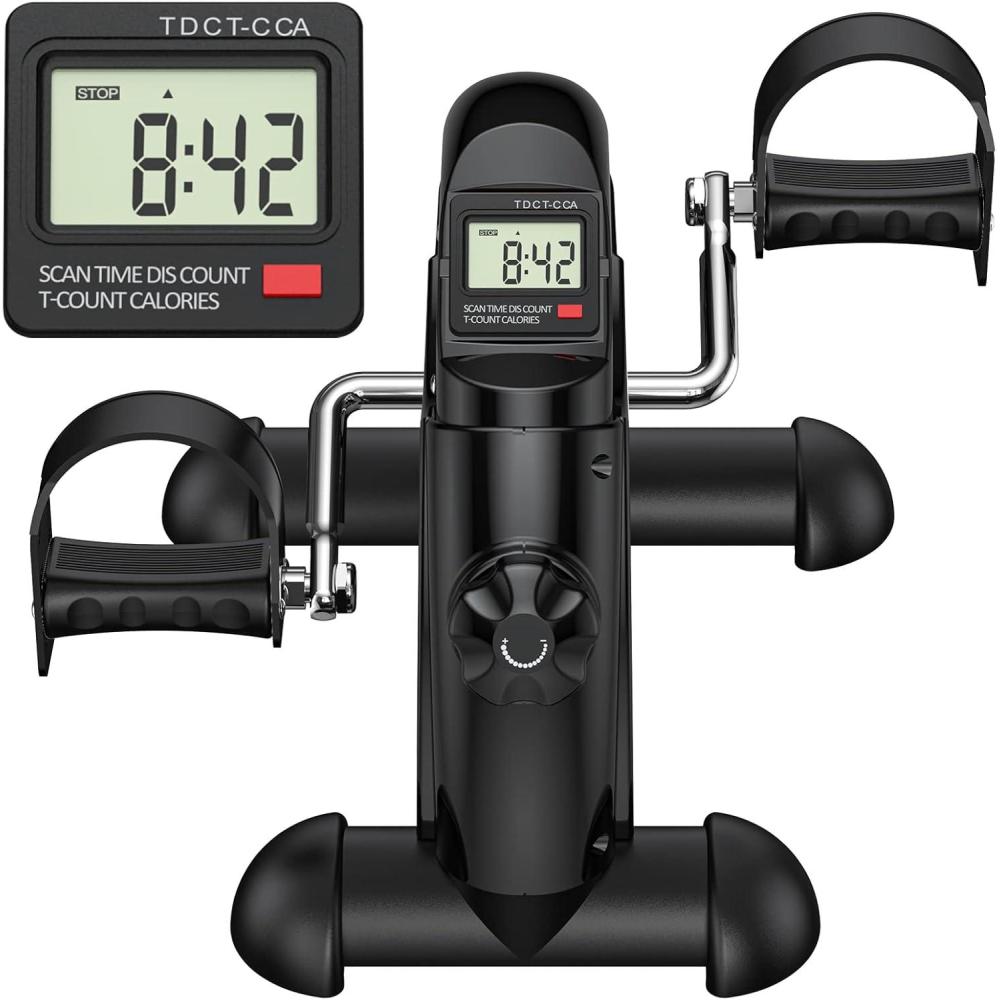 FEIERDUN Mini Exercise Bike, Under Desk Bike Pedal Exerciser for Arm/Leg Exercise, Adjustable Magnetic Resistance Desk Cycle with LCD Screen Display for Home/Office Workout(Mini Exercise Bike)