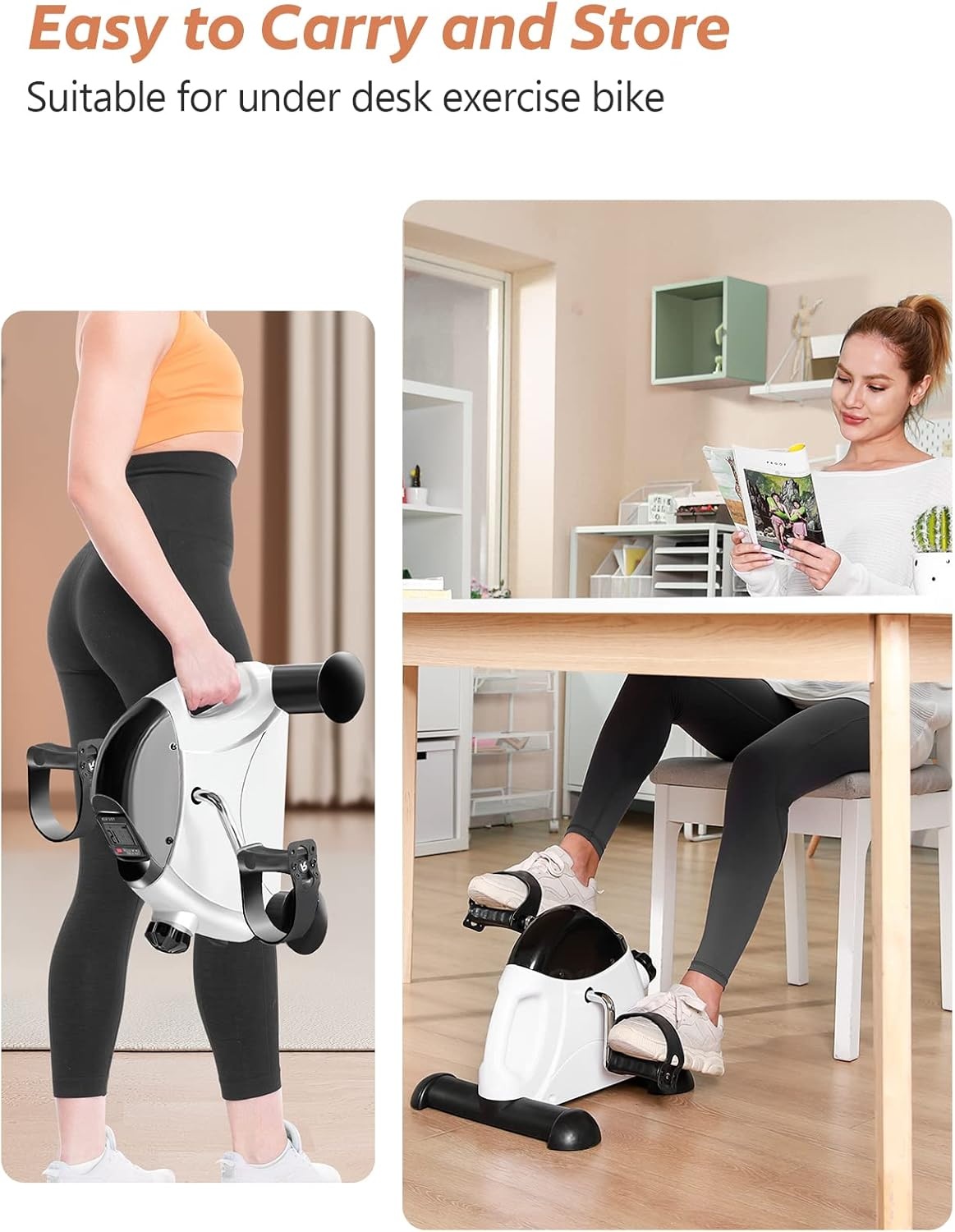 FEIERDUN Mini Exercise Bike, Under Desk Bike Pedal Exerciser for Arm/Leg Exercise, Adjustable Magnetic Resistance Desk Cycle with LCD Screen Display for Home/Office Workout